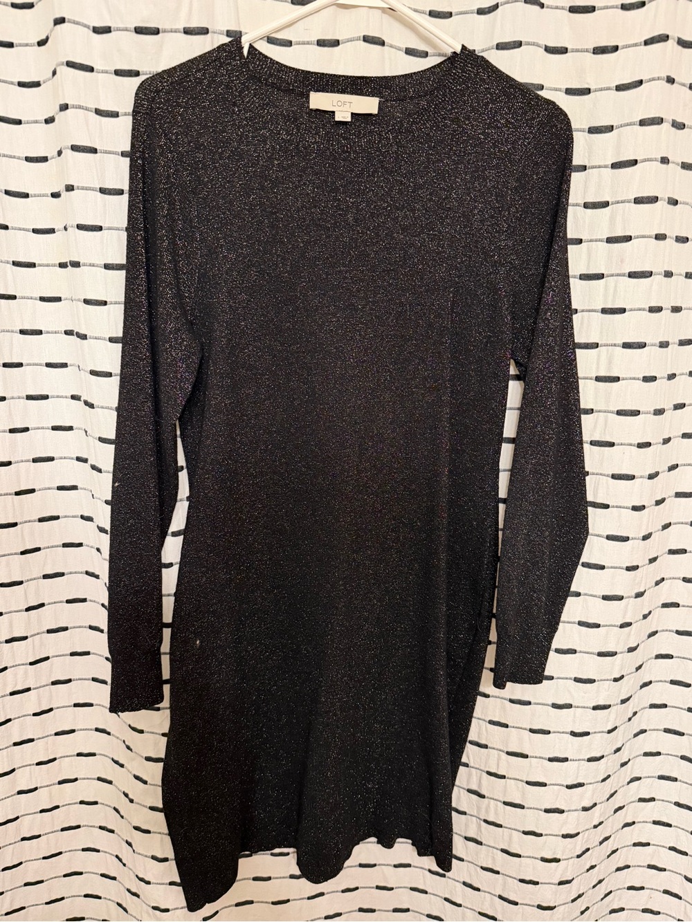 LOFT Black Gold Metallic Long-Sleeve Dress